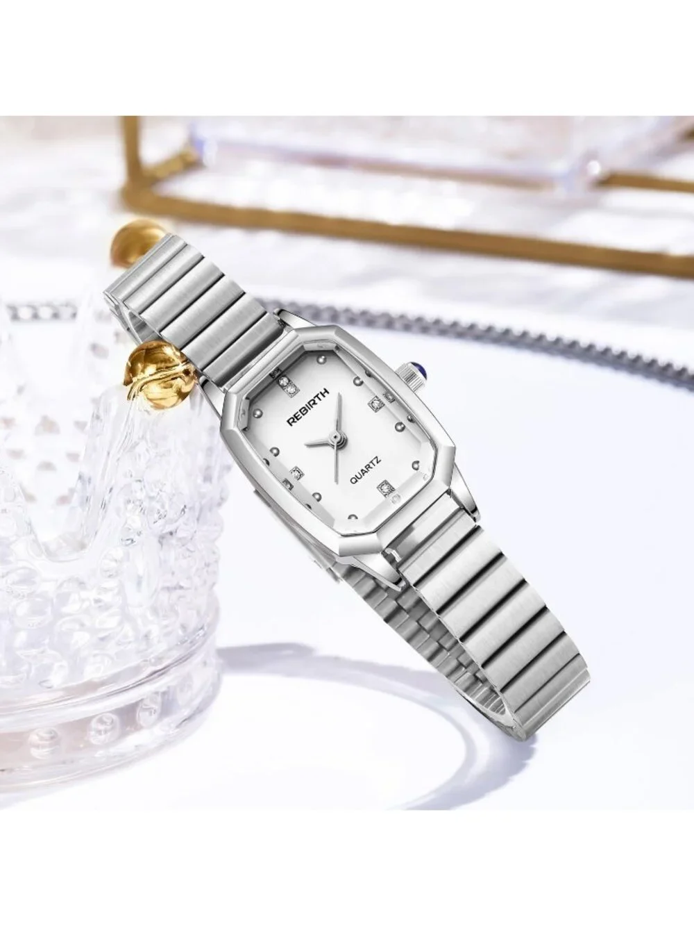 Women’s Silver Rectangular Quartz Stainless Steel Strap Classic Vintage Watch